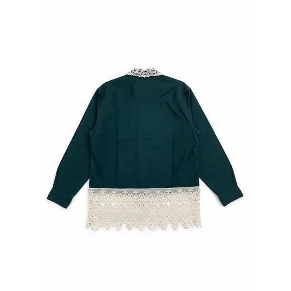 PTNY Deep Emerald Green Cotton Shirt Lace Appliqué Western Blouse Sz M - Picture 3 of 4